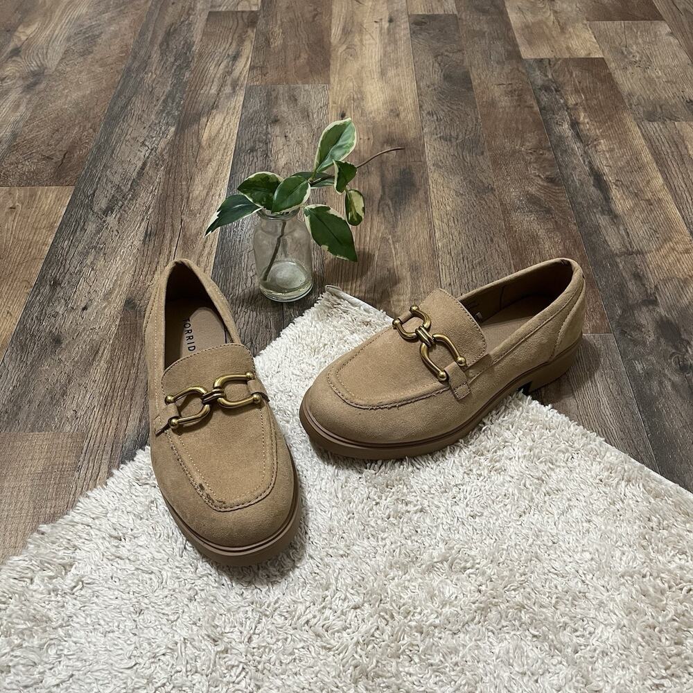 Torrid 9 WW Beige Faux Suede Horsebit Chunky Heel Slip-On Loafers
